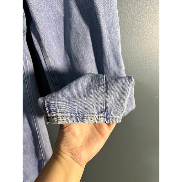 Zara Paper Bag Denim Baggy Pants High Waist Acid Wash Elastic Waist Band - Picture 5 of 11